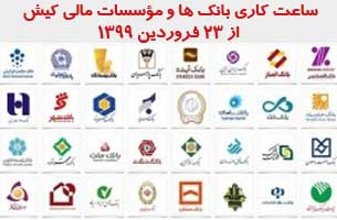 ساعت کاری بانک ها و مؤسسات مالی کیش از ۲۳ فروردین ۹۹