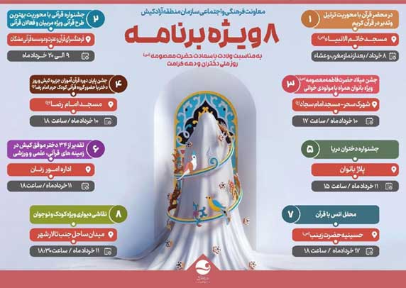 ویژه برنامه‌های ولادت حضرت معصومه (ع) و دهه کرامت در کیش