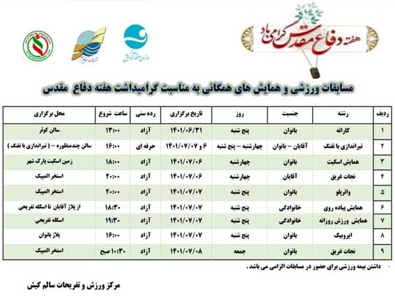 مسابقات ورزشی و همایش‌های همگانی در کیش ویژه هفته دفاع مقدس