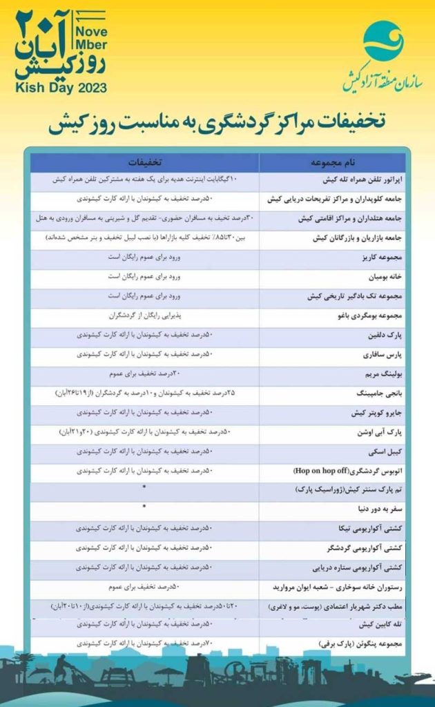 تخفیفات مراکز گردشگری جزیره به مناسبت روز کیش